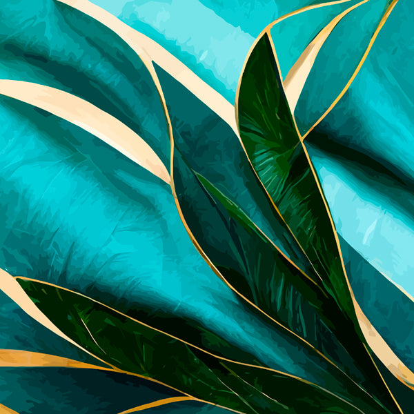 Scatter Cushion - Blue, Green & Gold Tropical Leaves V2