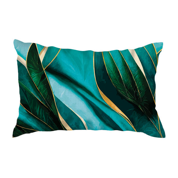 Scatter Cushion - Blue, Green & Gold Tropical Leaves V2