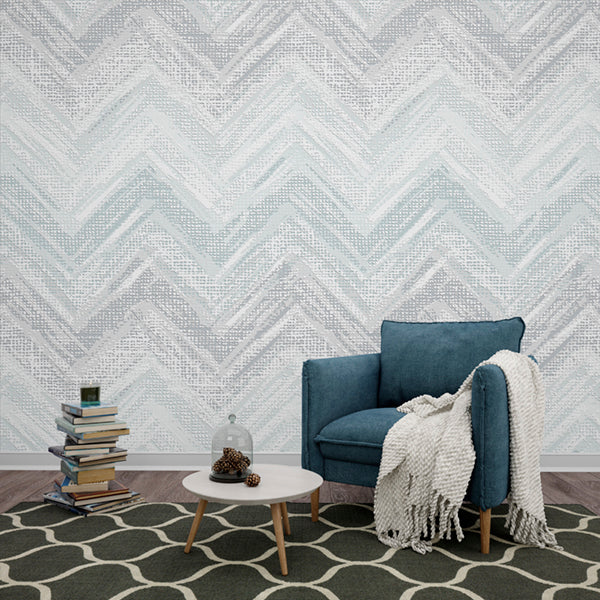 Wallpaper -  Chevron Pattern with Grey & Teal