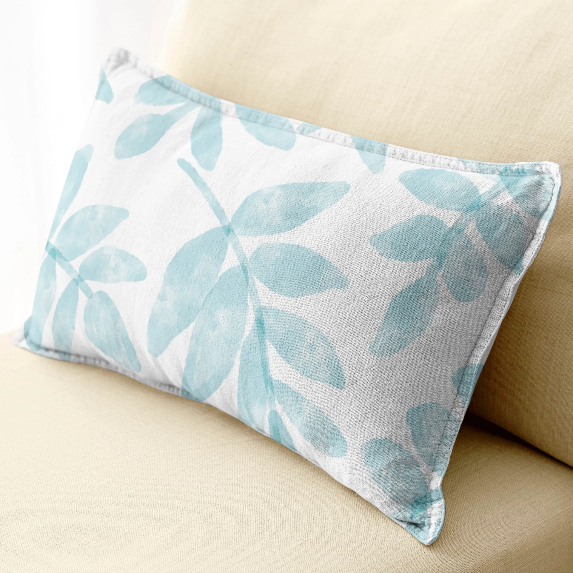Scatter Cushion  -  Turquoise Leaves Rectangular
