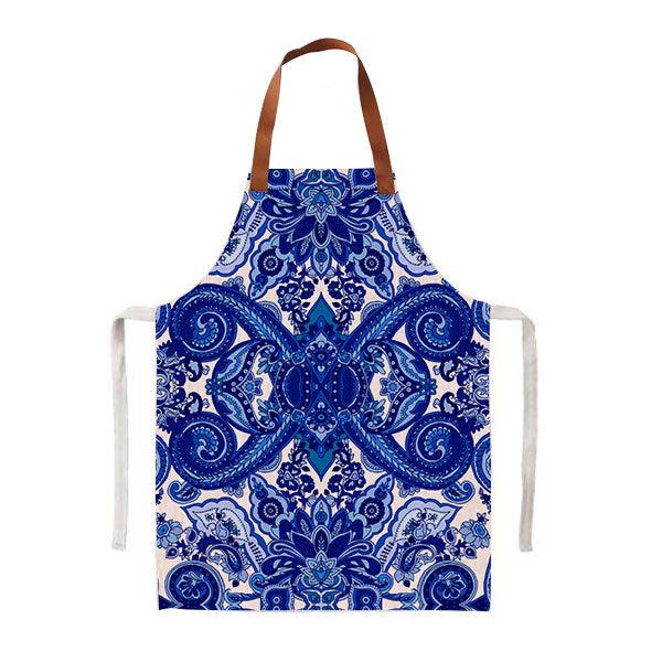 Printed Apron - Delft Blue - LAPERLE