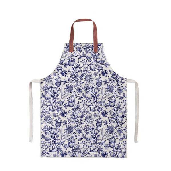 apron with blue exotic flowers