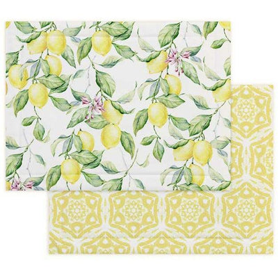 Lemons & Leaves placemat with reversible yellow pattern