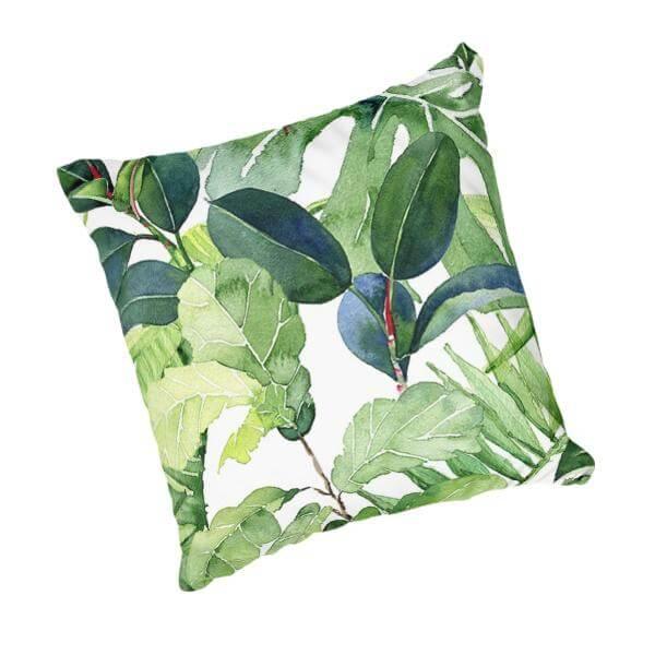 Tropical Leaves Green with Blue scatter cushion