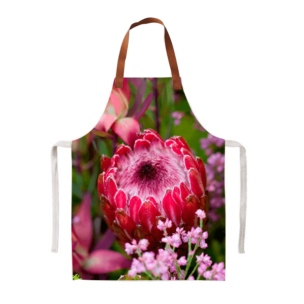 Wild Protea apron with leather straps
