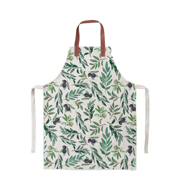 custom apron with olive and leaf art