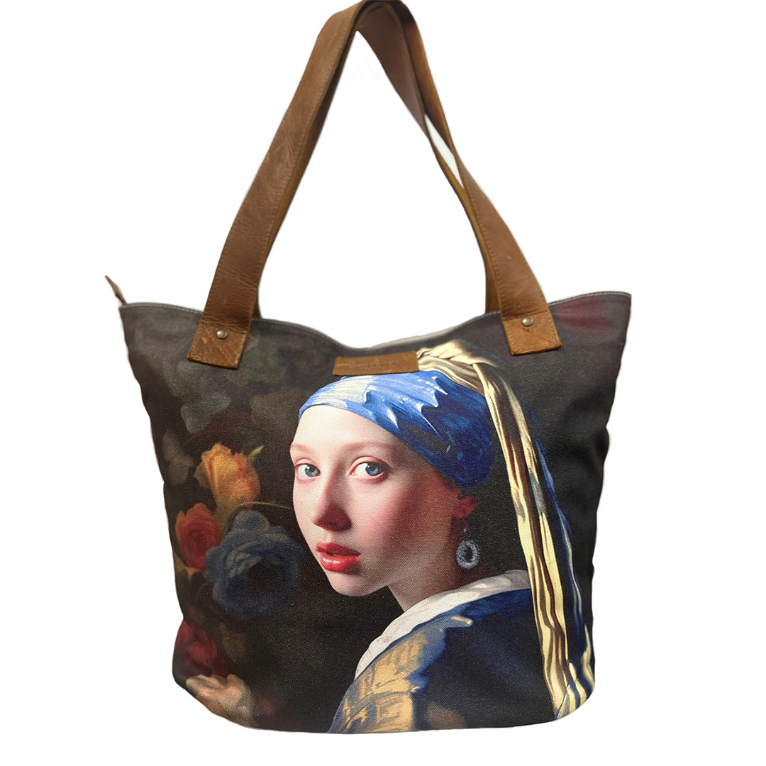 CarryAll Bag with Leather Straps - Girl with the Pearl Earring