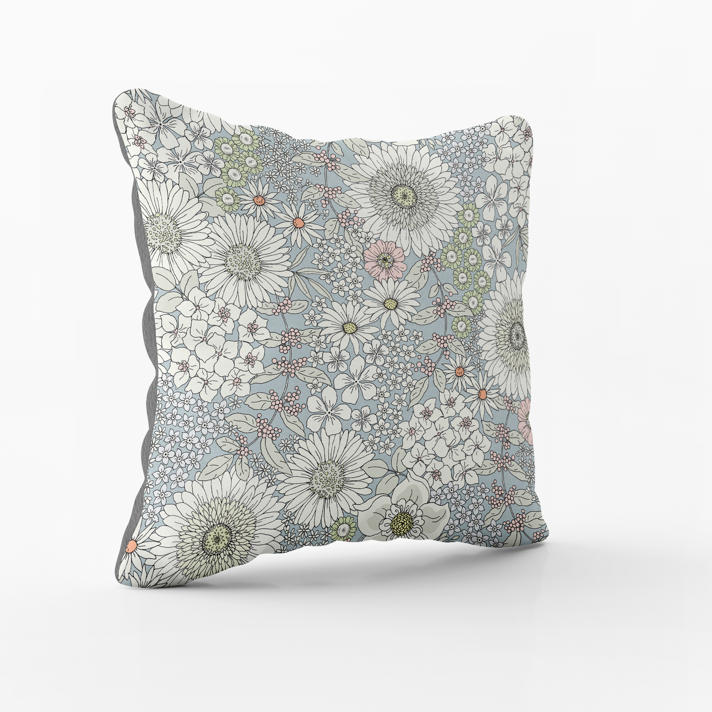 Scatter Cushion  - Textured Cotton & Velvet - Light Pastel Flowers