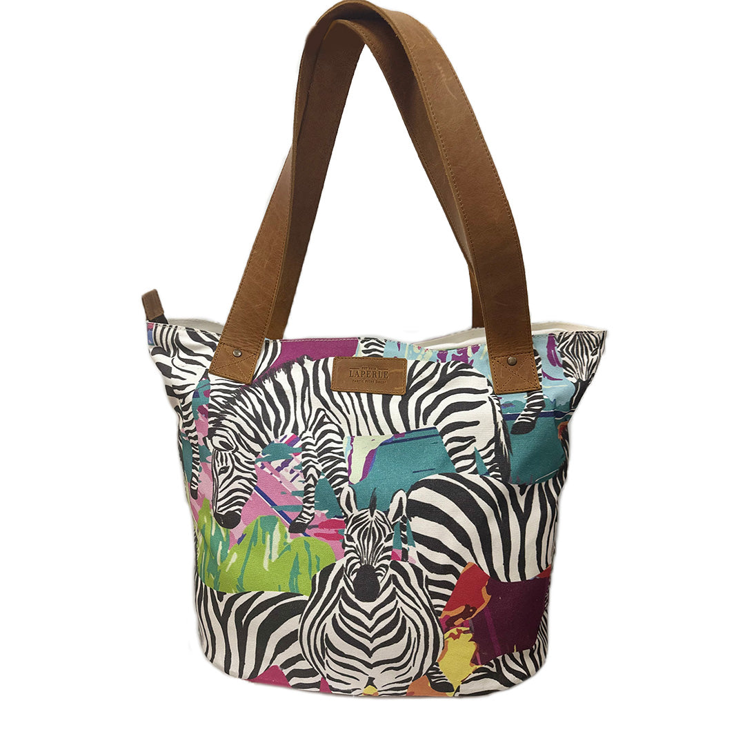 Large leather bag with 'painted' Zebra design