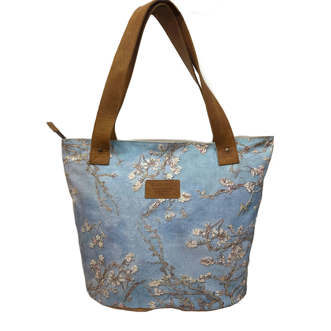 Large leather bag with 'painted' floral design