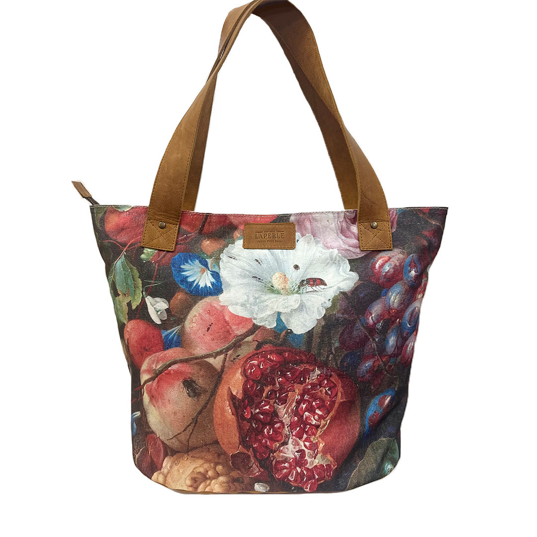 Large leather bag with 'painted' fruit design