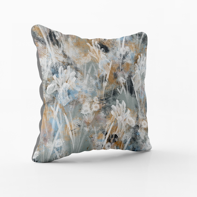 Scatter Cushion  - Textured Cotton & Velvet - Artistic Flowers with Earthy Tones