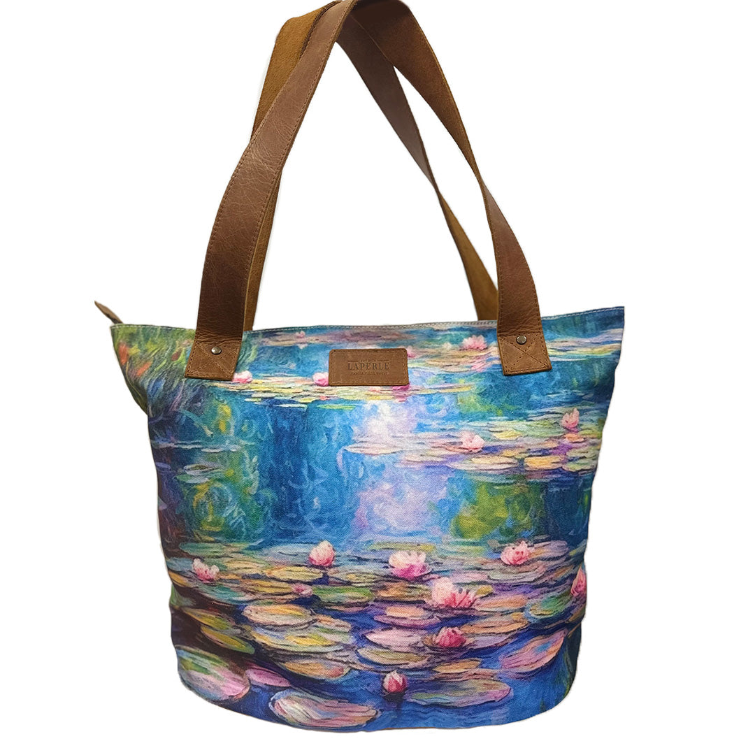 Large leather bag with 'painted' Lilypad's design