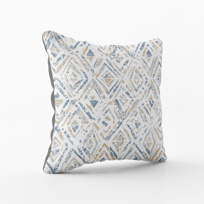 Scatter Cushion  - Textured Cotton & Velvet - Blue & Grey Diamond Pattern