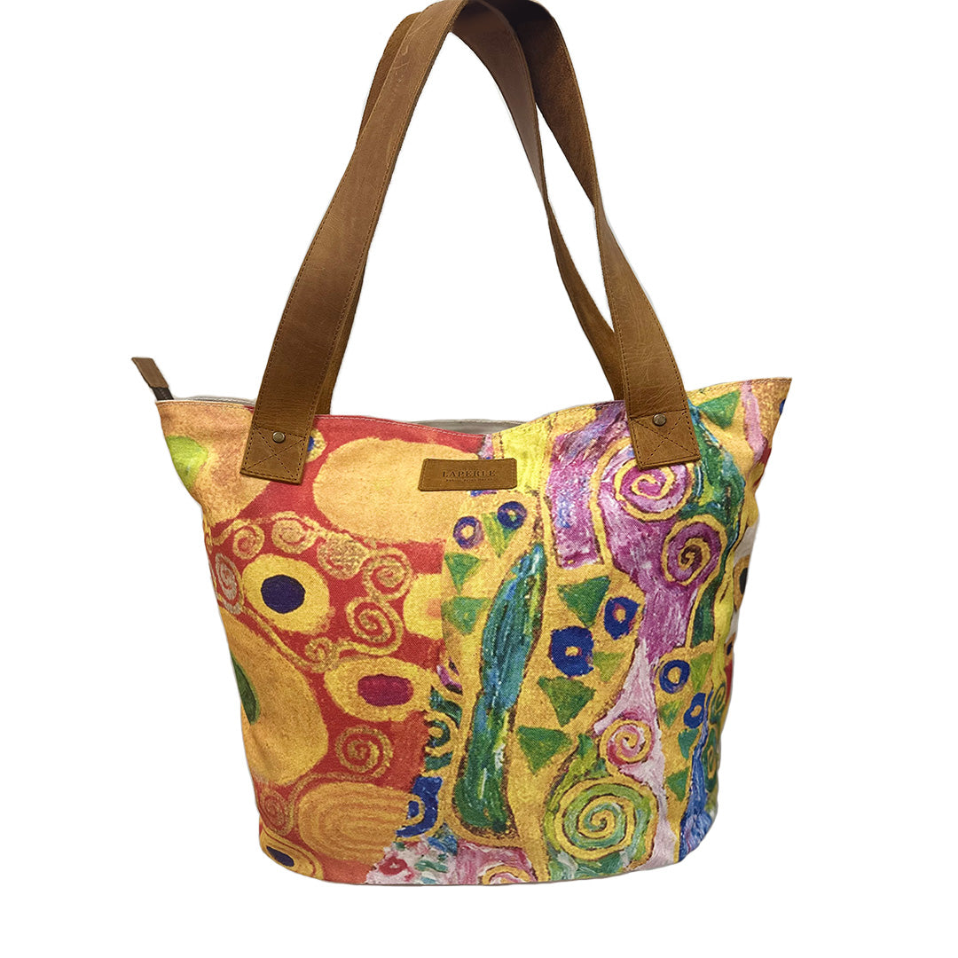 Large leather bag with 'painted' design