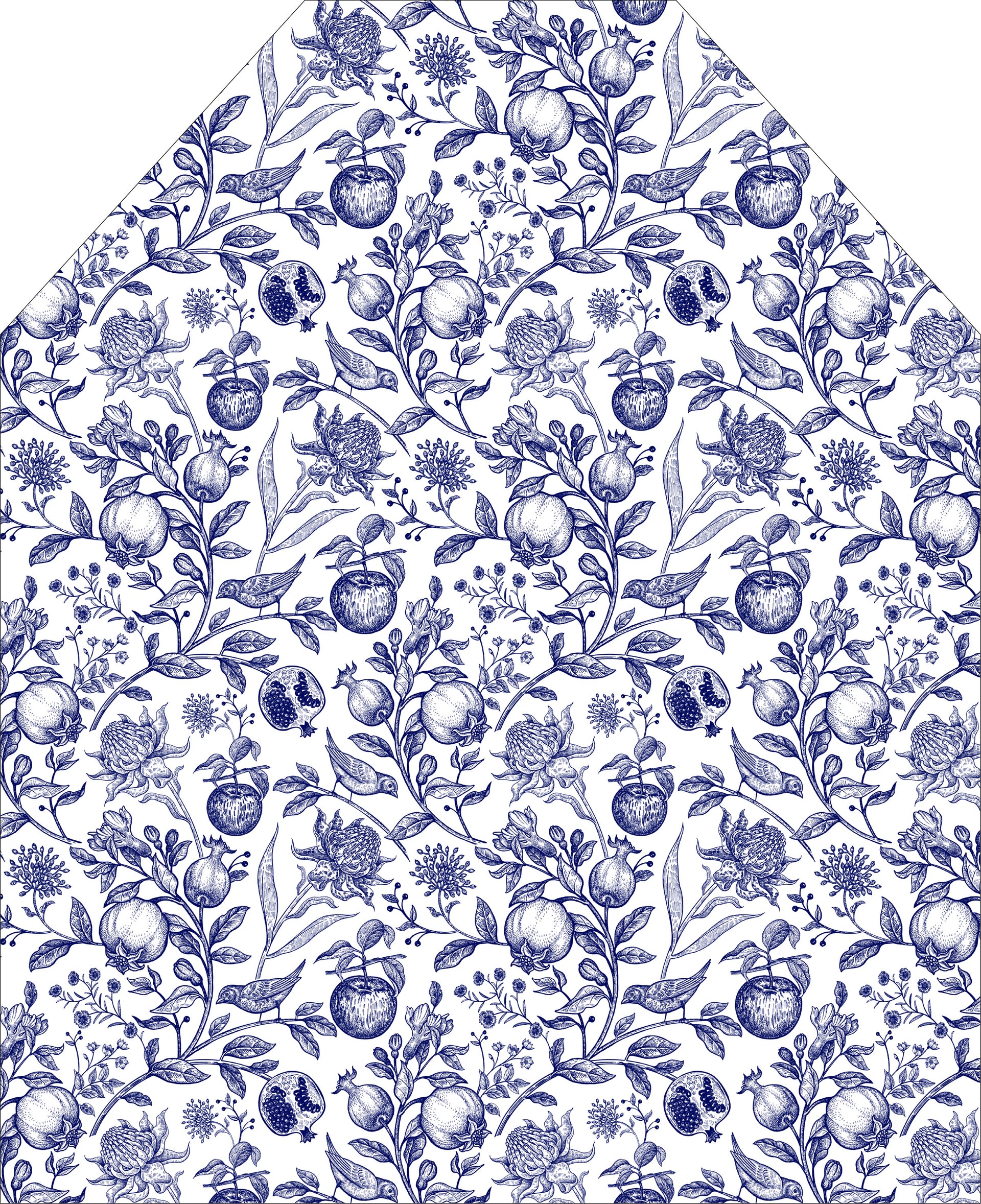 Printed Apron - Delft Blauw Exotic Flowers, Birds & Fruits