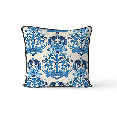 Velvet & Cotton Cushion  - Blue Damask