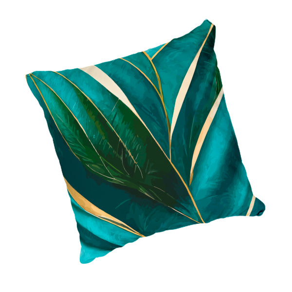 Scatter Cushion - Blue, Green & Gold Tropical Leaves V1