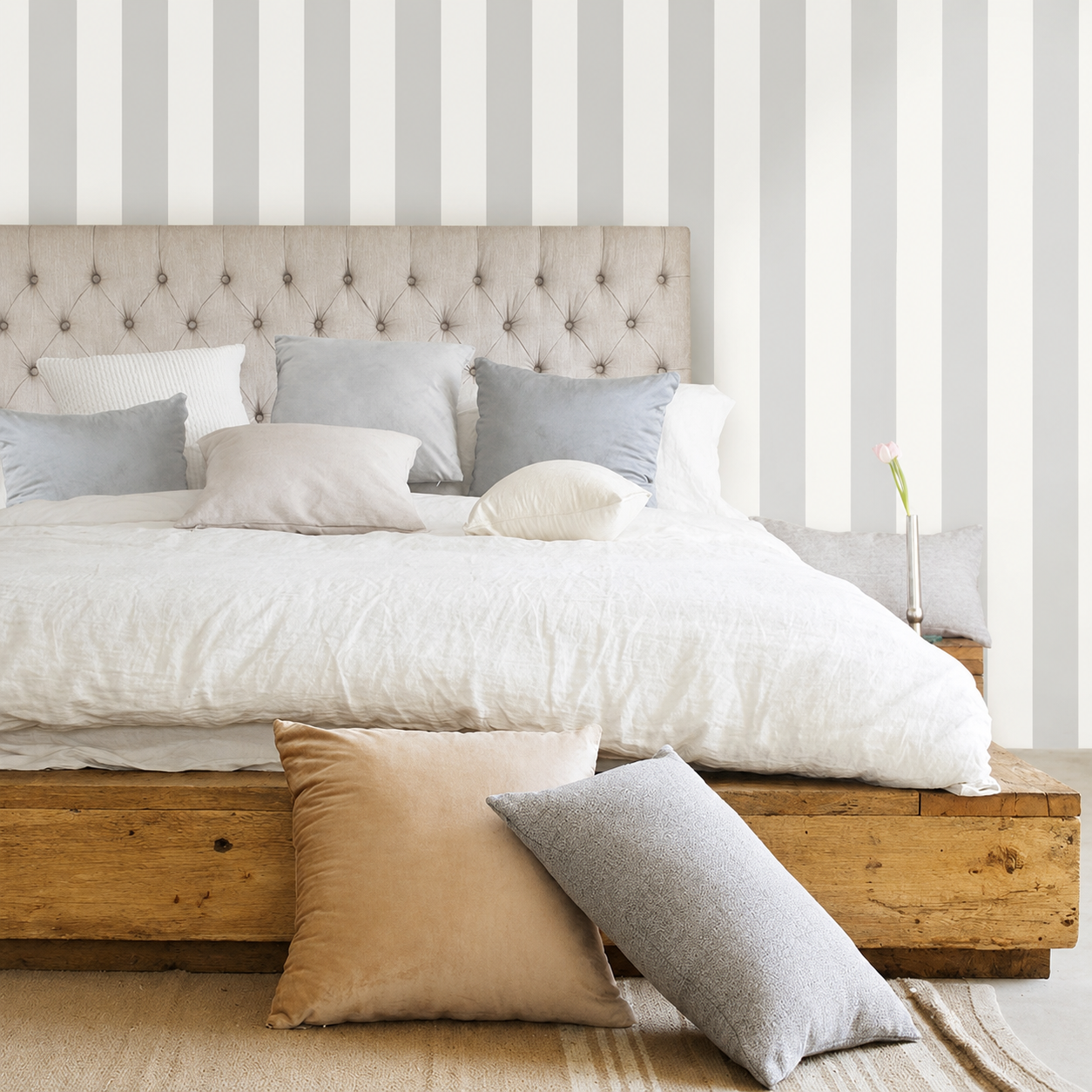 Upholstered Headboard - Tufted Natural Linen