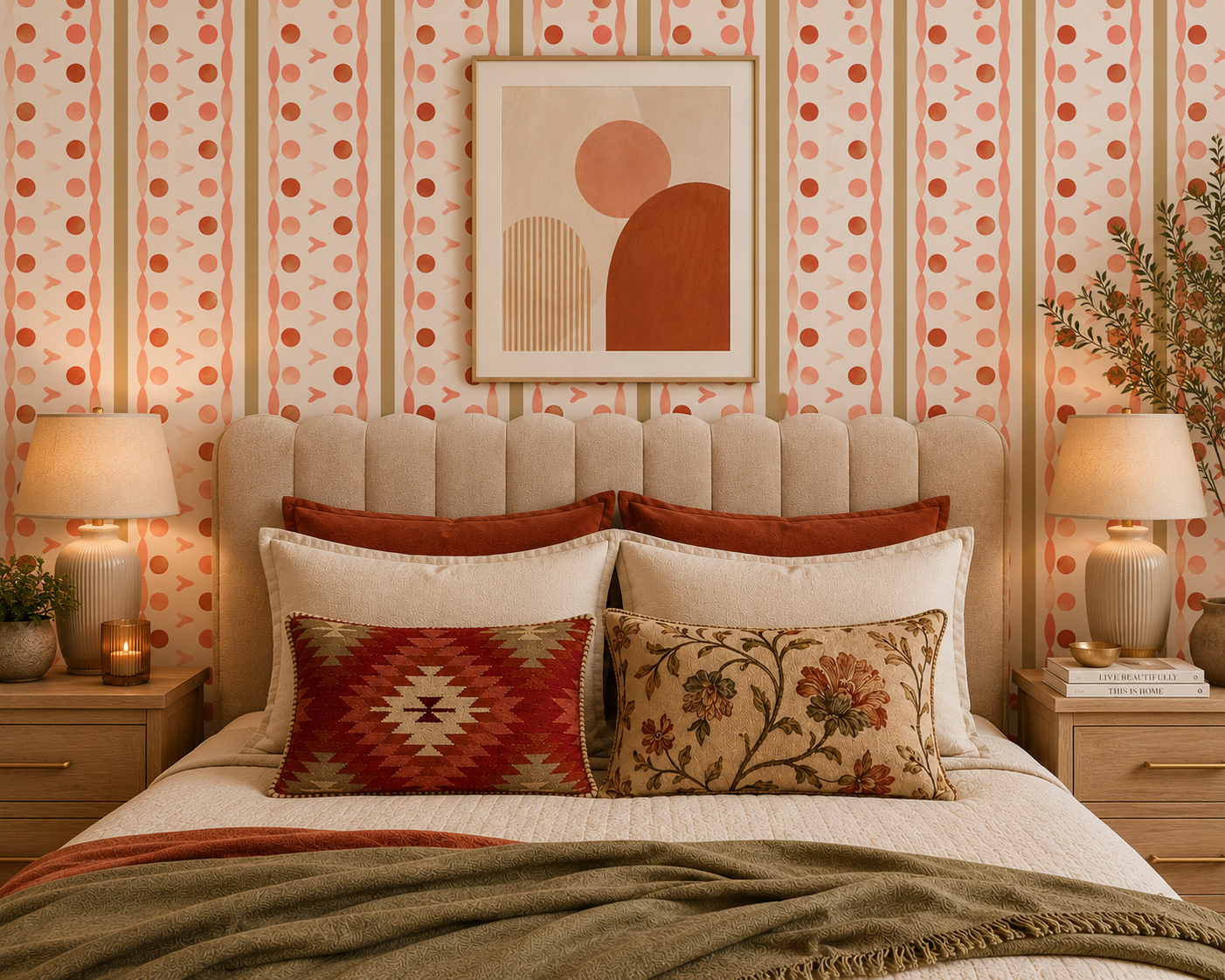 Wallpaper - Coral Confetti Stripe