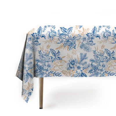 TABLECLOTH - Christmas Flowers in Blue & Gold