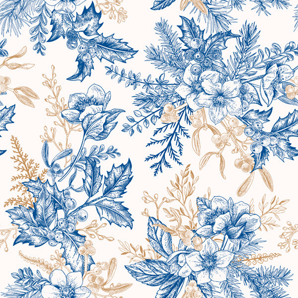 Napkin Set - Christmas Flowers in Blue & Gold