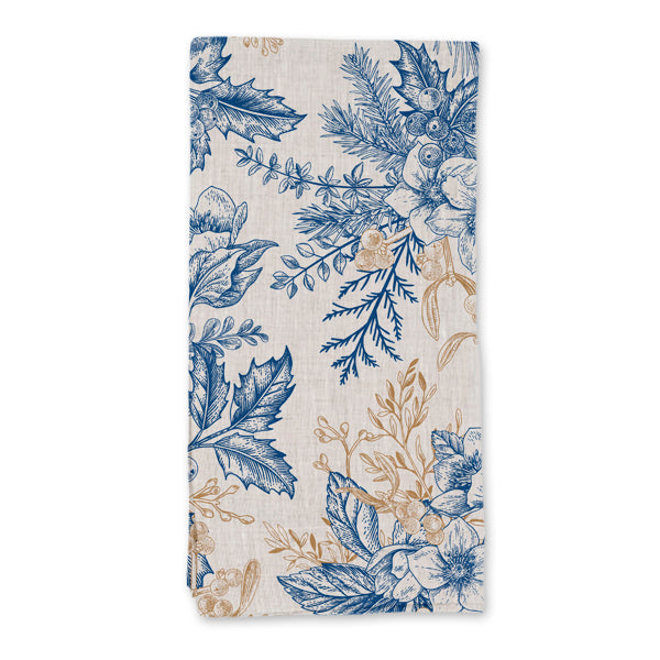 Napkin Set - Christmas Flowers in Blue & Gold