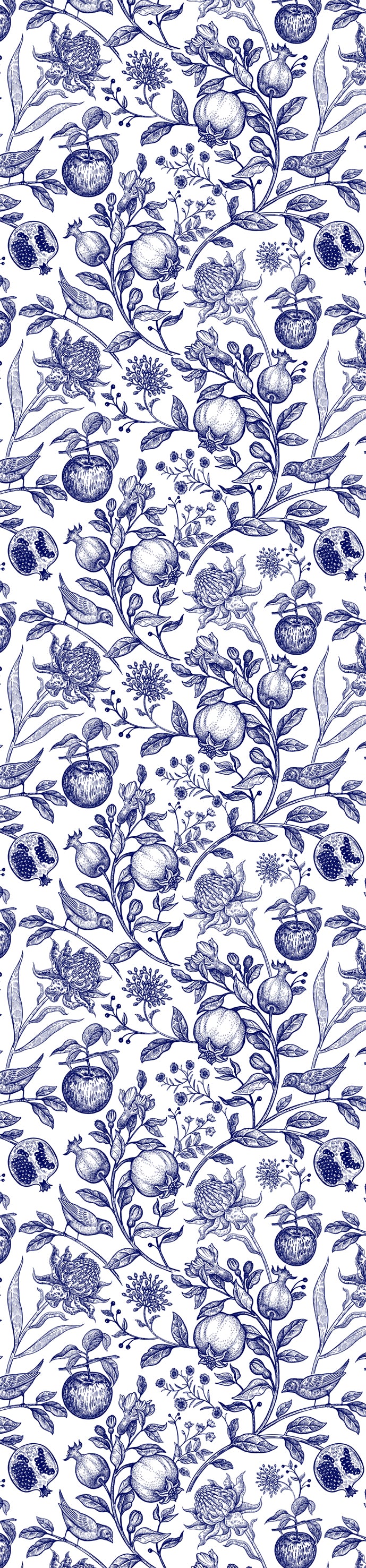Runner - Delft Blauw Exotic Flowers, Birds and Fruits