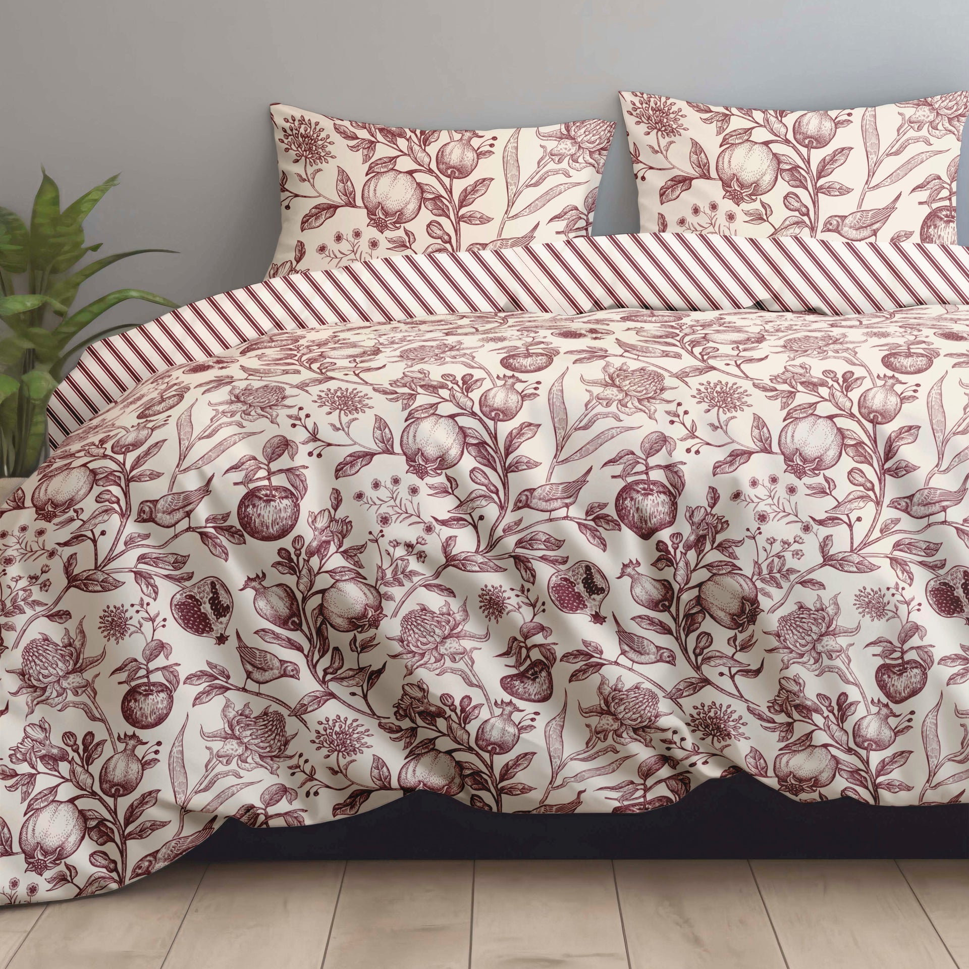 Reversible Duvet Cover Set - Exotic Flowers, Birds and Fruits
