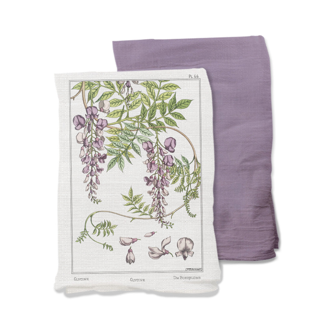 Tea Towel Set with Lilac Embroidery