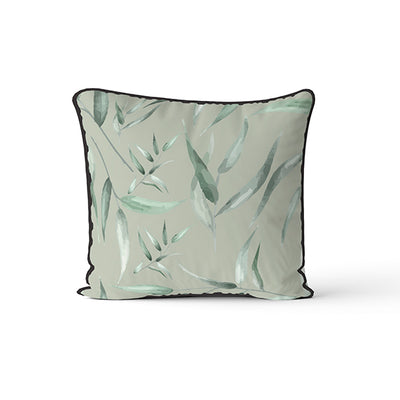 Velvet & Cotton Cushion  - Green Painted Leaves