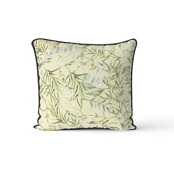 Velvet & Cotton Cushion  - Green Twigs