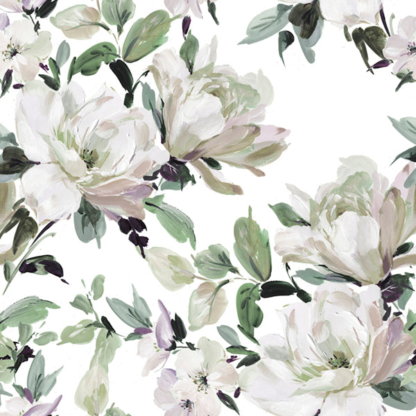 Scatter Cushion  -  Green & Lilac Painted Flowers