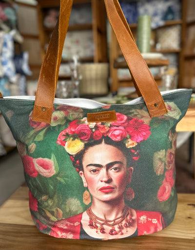 Large Leather bag with Painted Woman Design