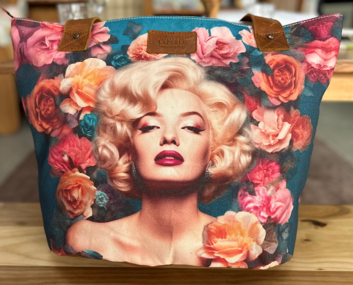 Large Leather bag with Painted Marilyn Monroe Design