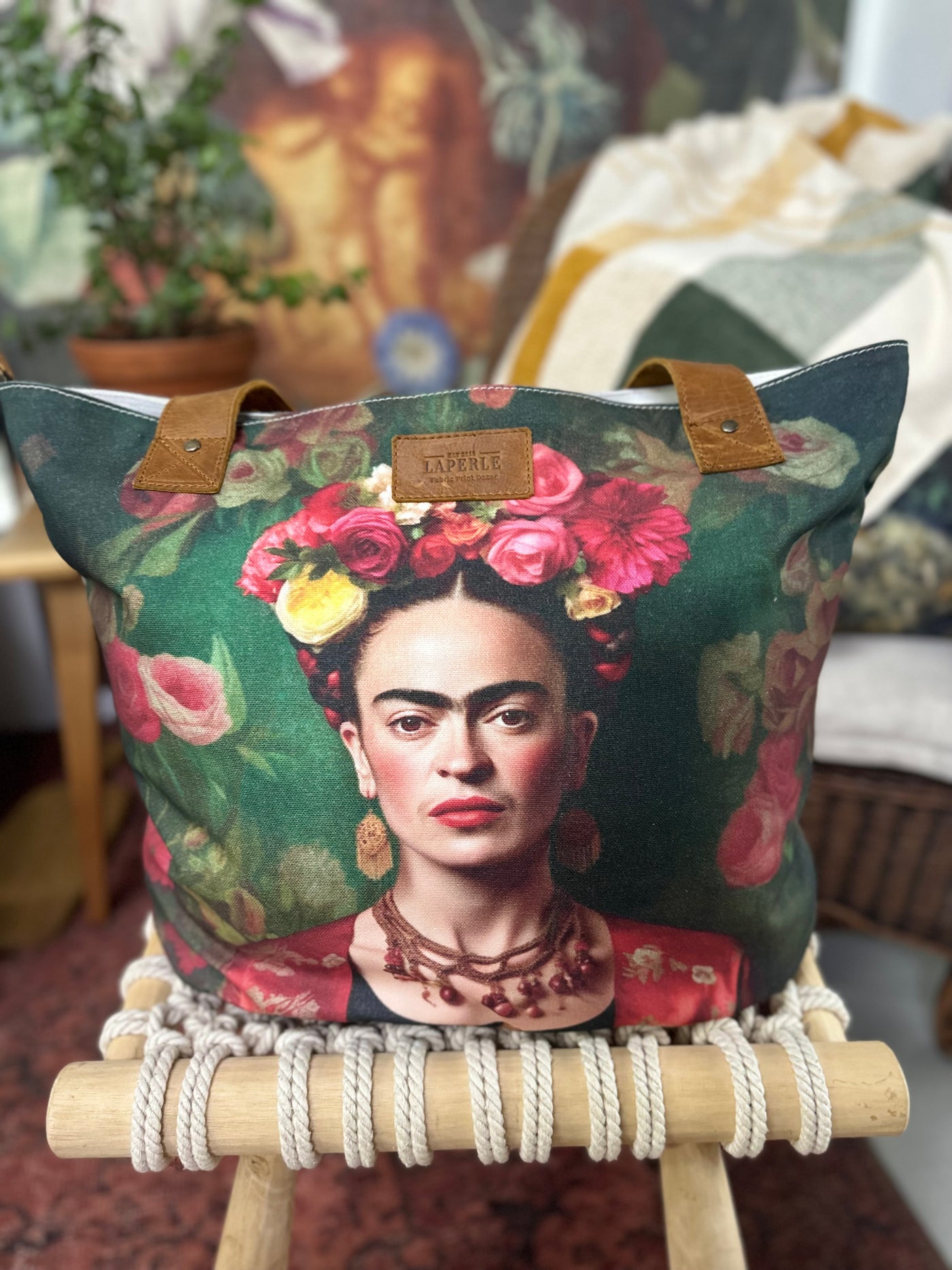 CarryAll Bag with Leather Straps - Frida Kahlo