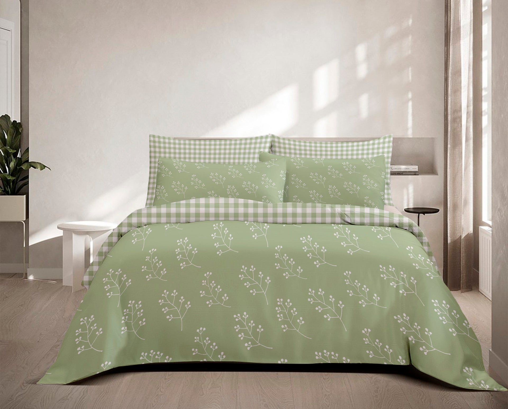 Reversible Duvet Cover Set - Muted Green