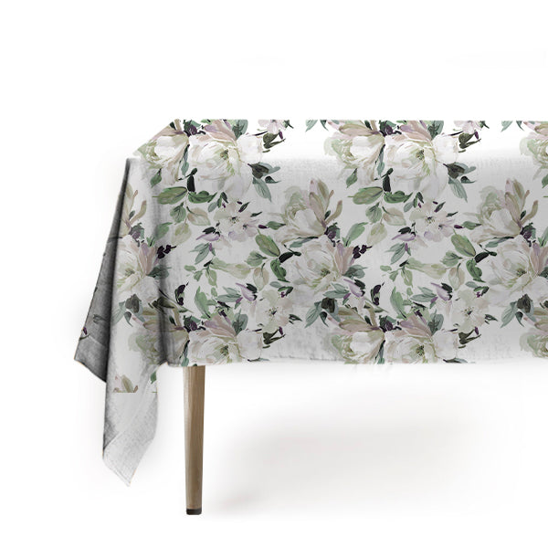 Tablecloth  -  Green & Lilac Painted Flowers