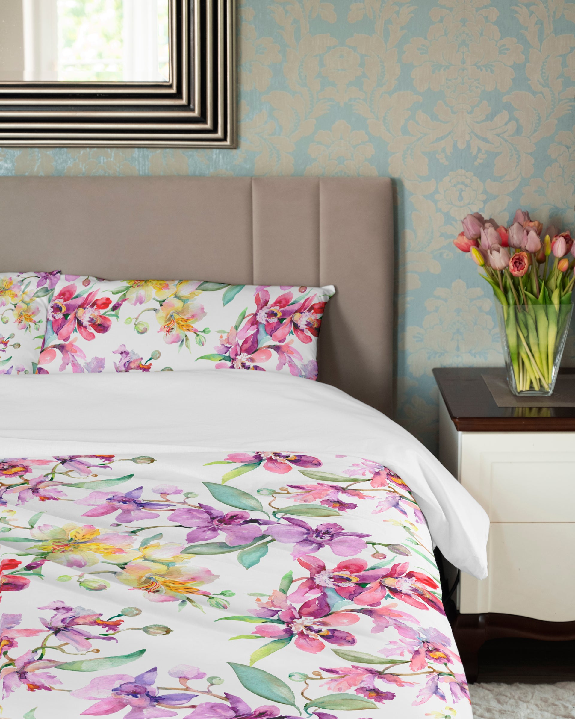 Duvet Cover Set - Orchid Bouquets Botanical Flowers
