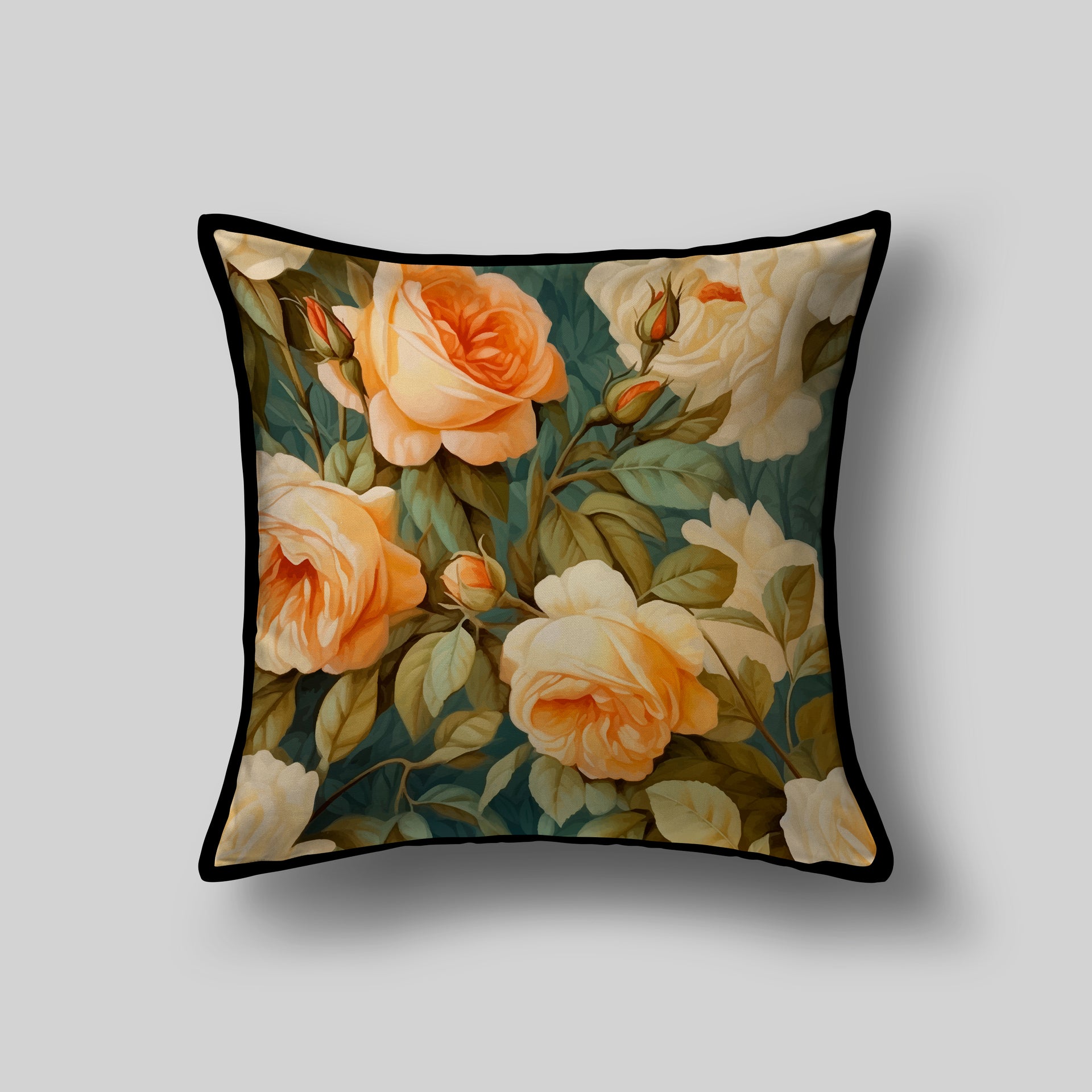 Velvet & Cotton Cushion  - Graceful Roses