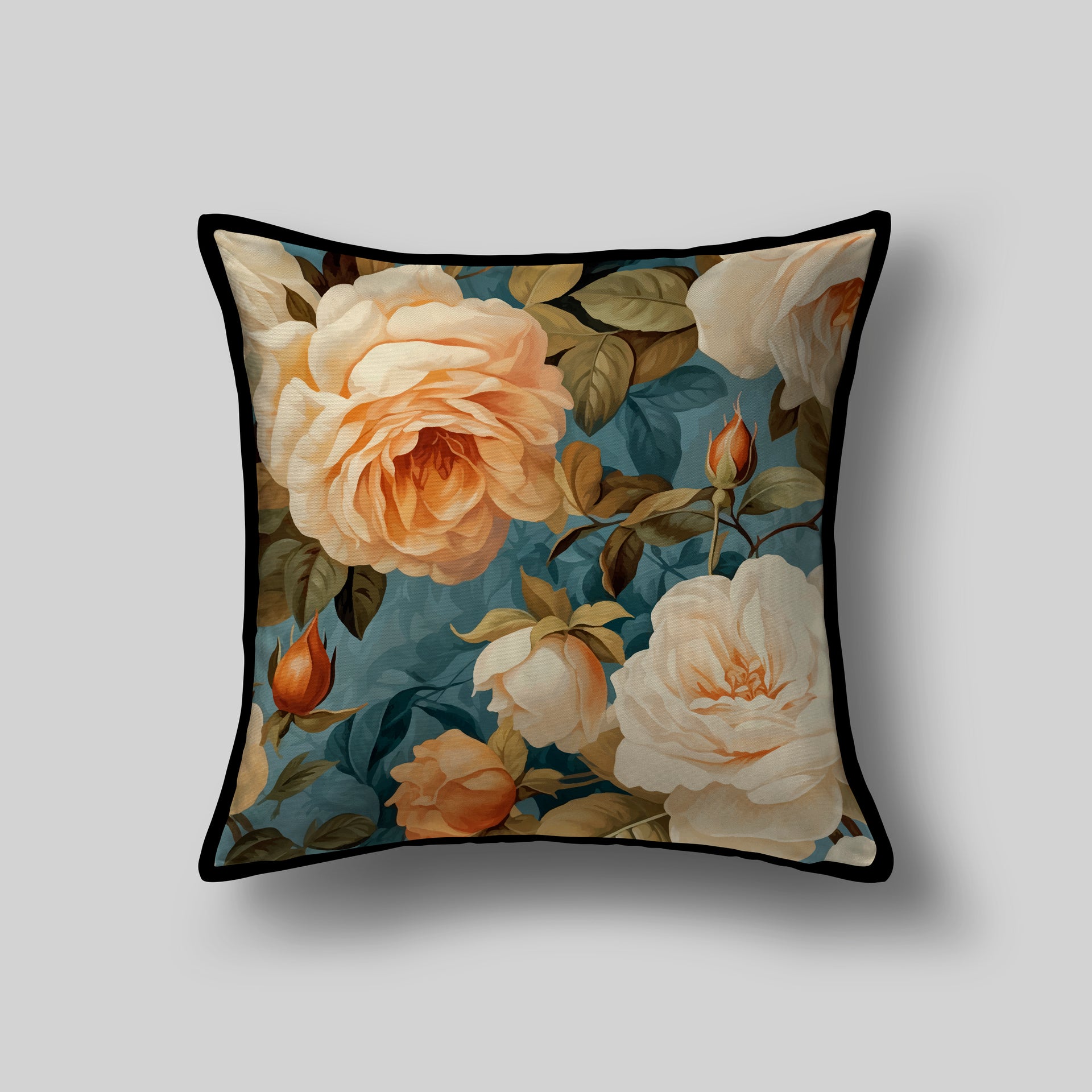 Velvet & Cotton Cushion  - Regal Roses