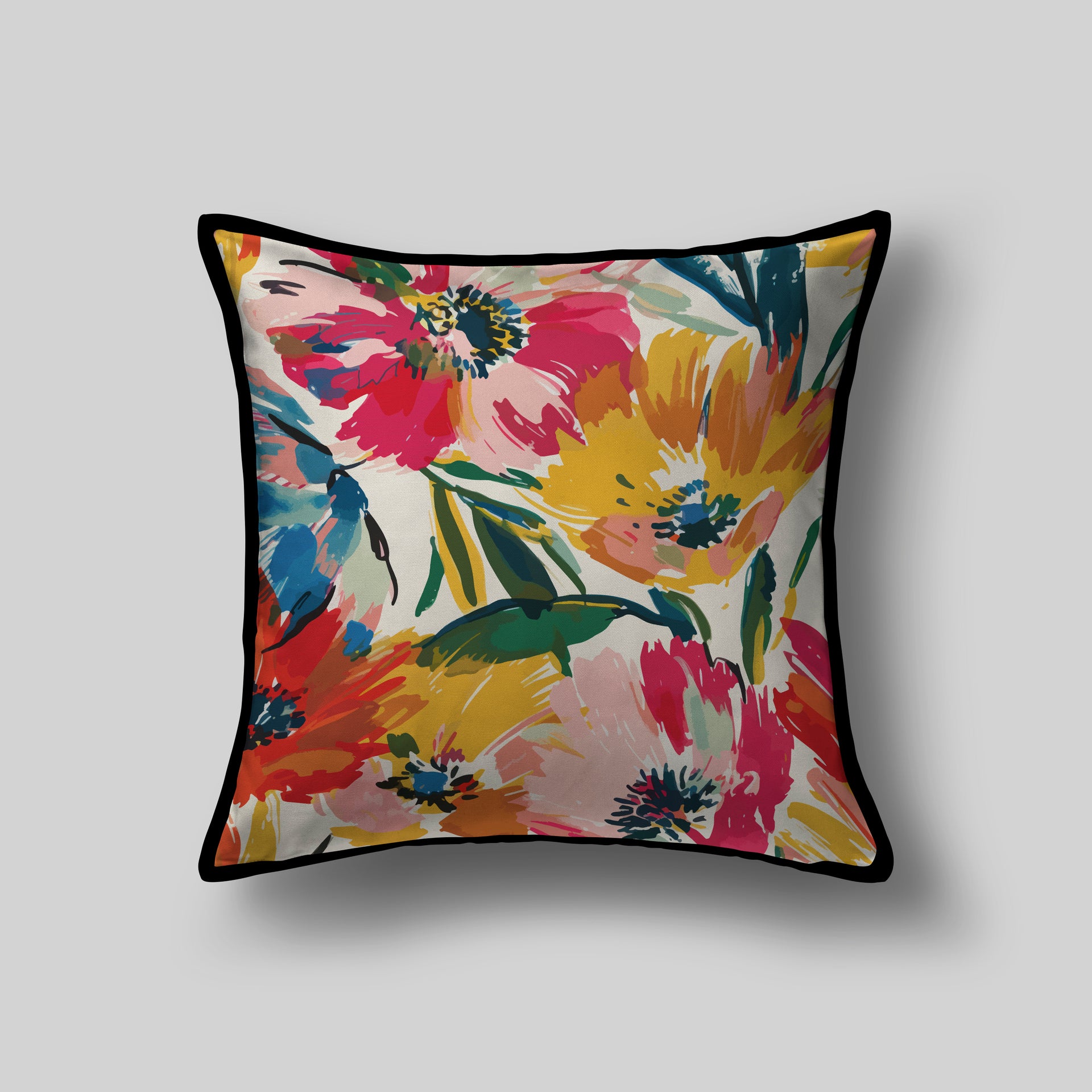 Velvet & Cotton Cushion  - Colorful Brushstroke Roses