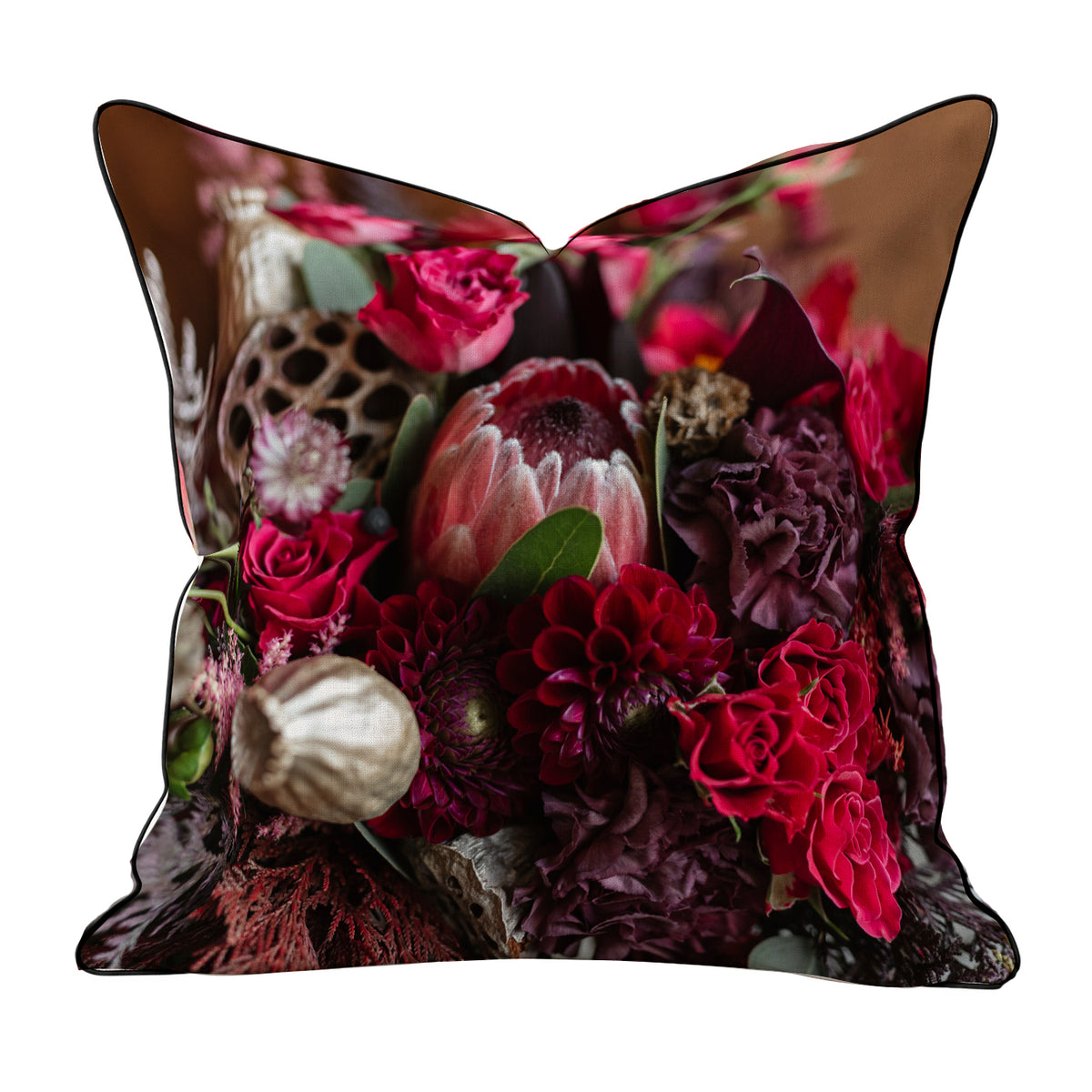 Velvet & Cotton Cushion  - Shades of Red Wedding Bouquet