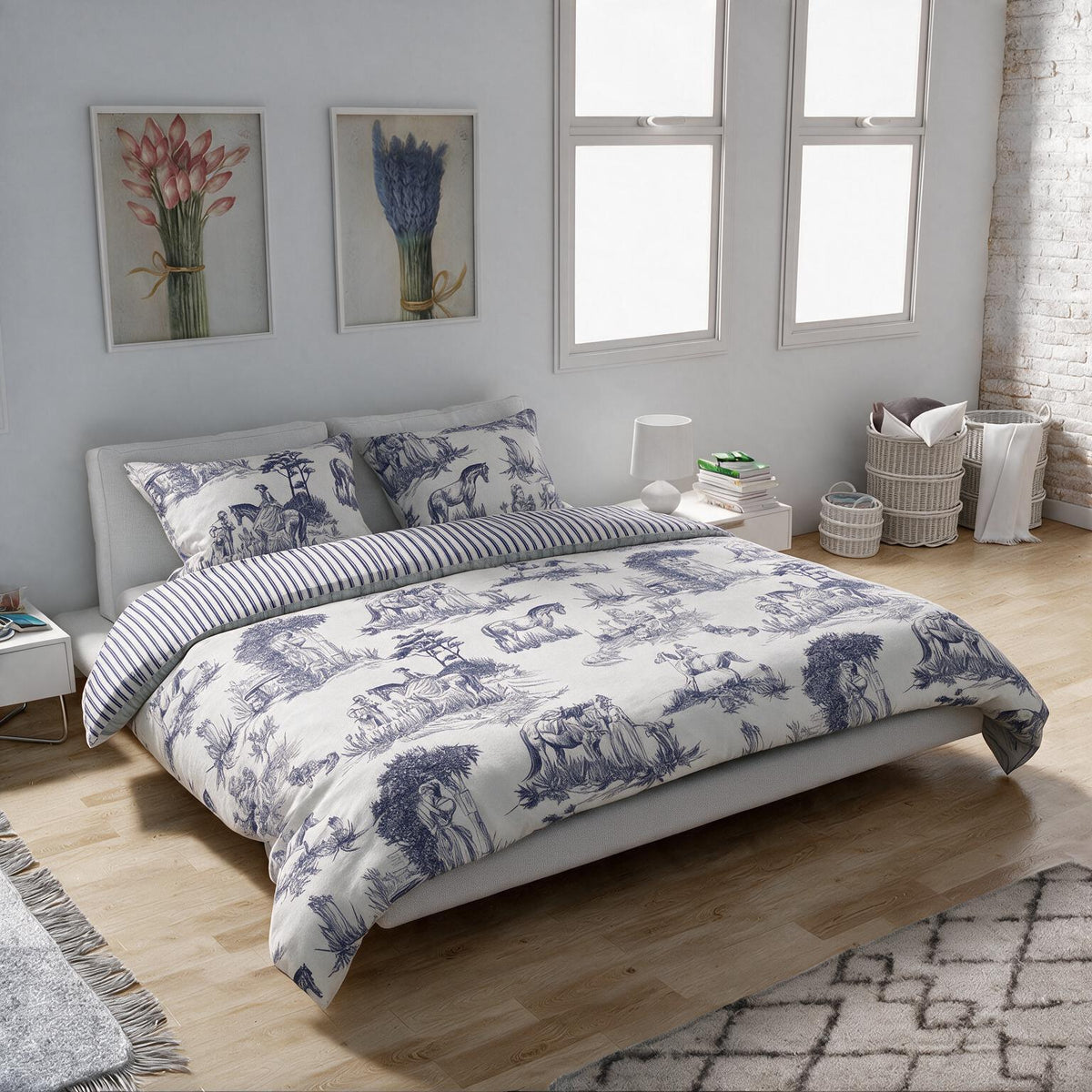 Reversible Duvet Cover Set - Delft blauw toile de jouy style