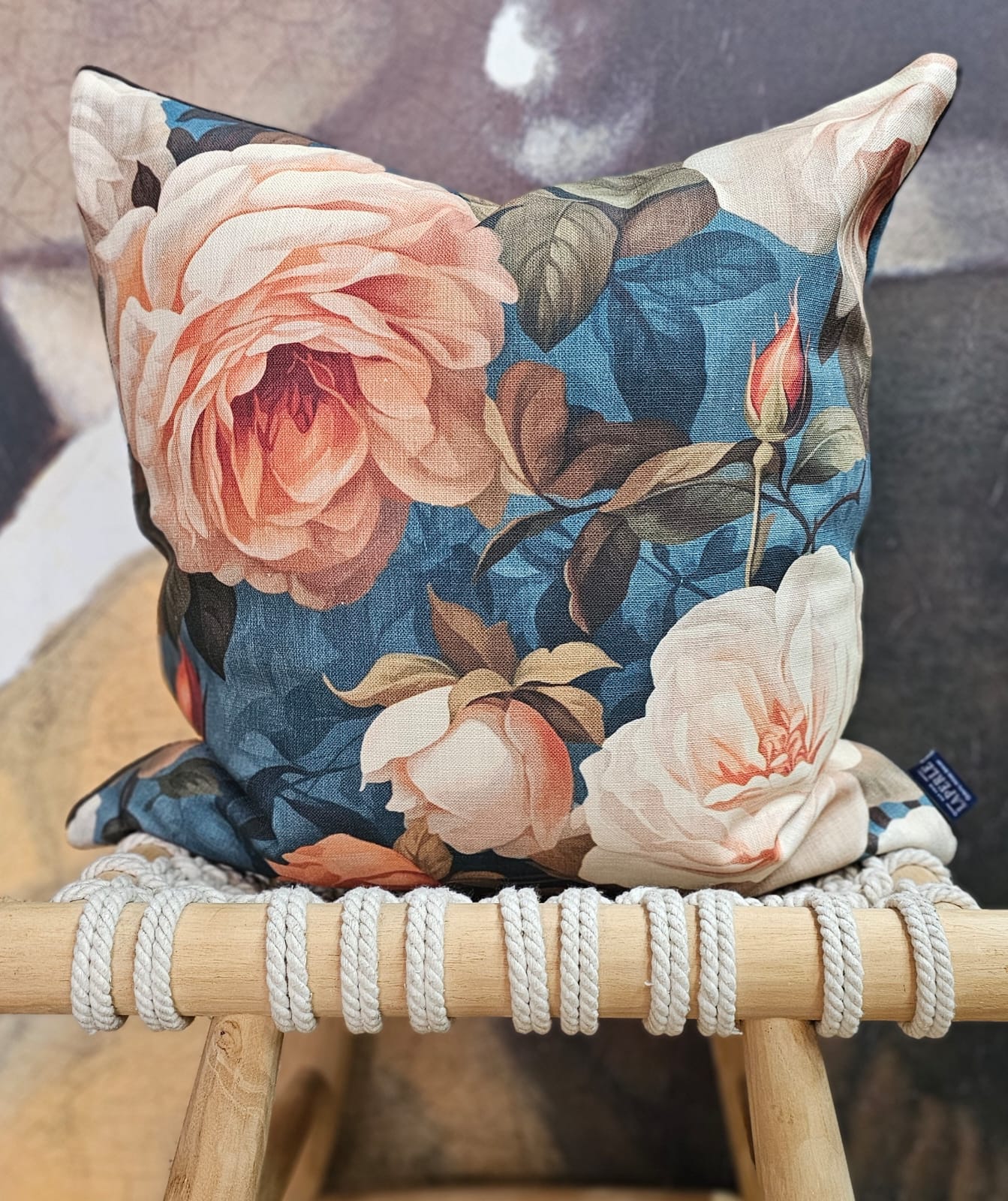 Velvet & Cotton Cushion  - Regal Roses