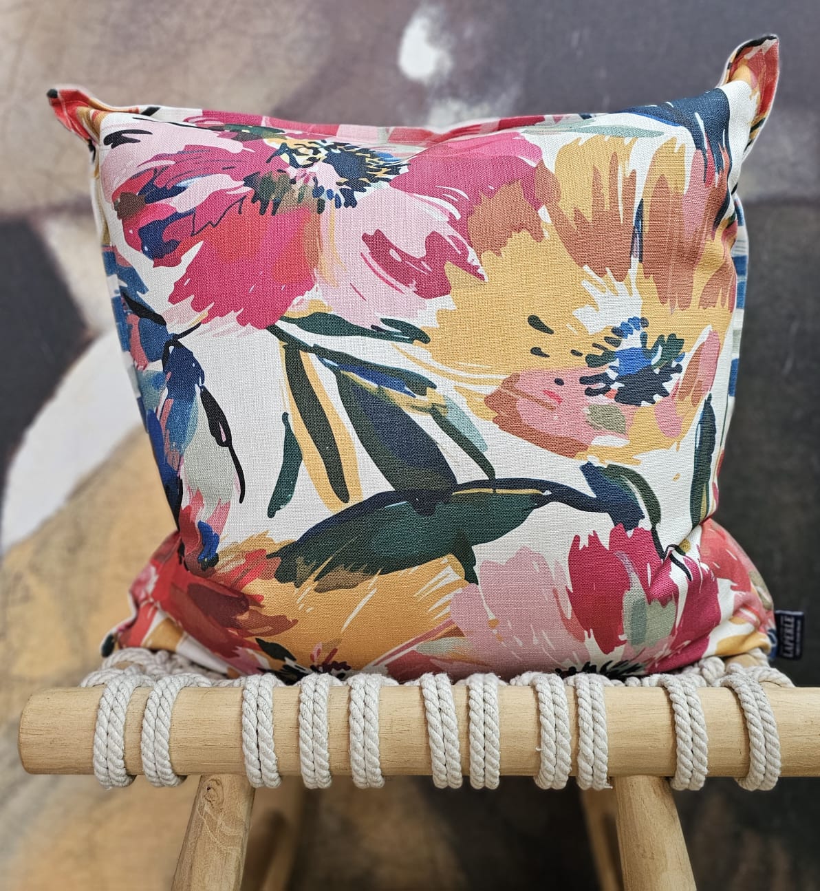 Velvet & Cotton Cushion  - Colorful Brushstroke Roses