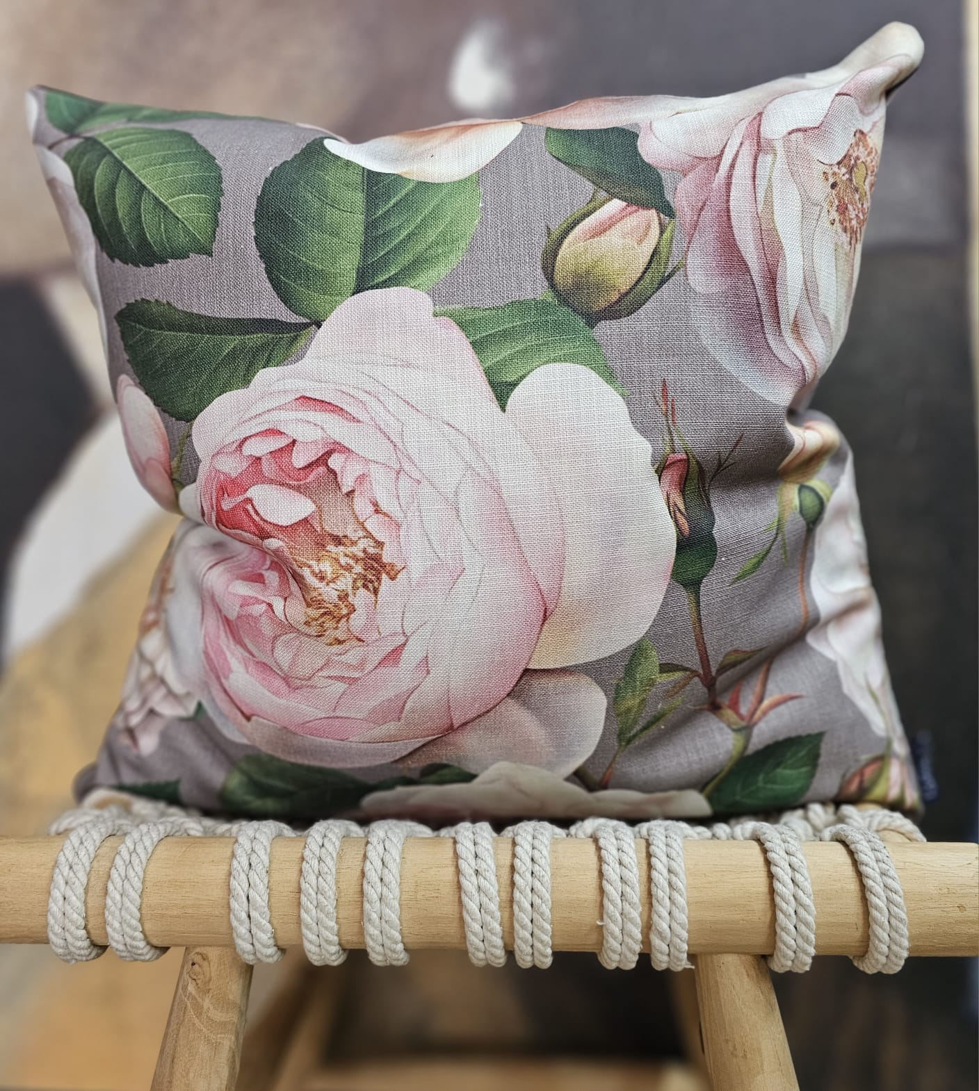 Velvet & Cotton Cushion  - Romantic Roses