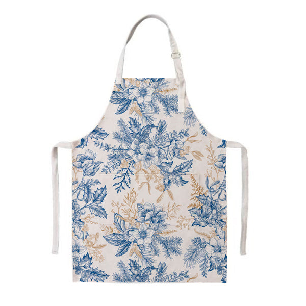 Apron - Christmas Flowers in Blue & Gold