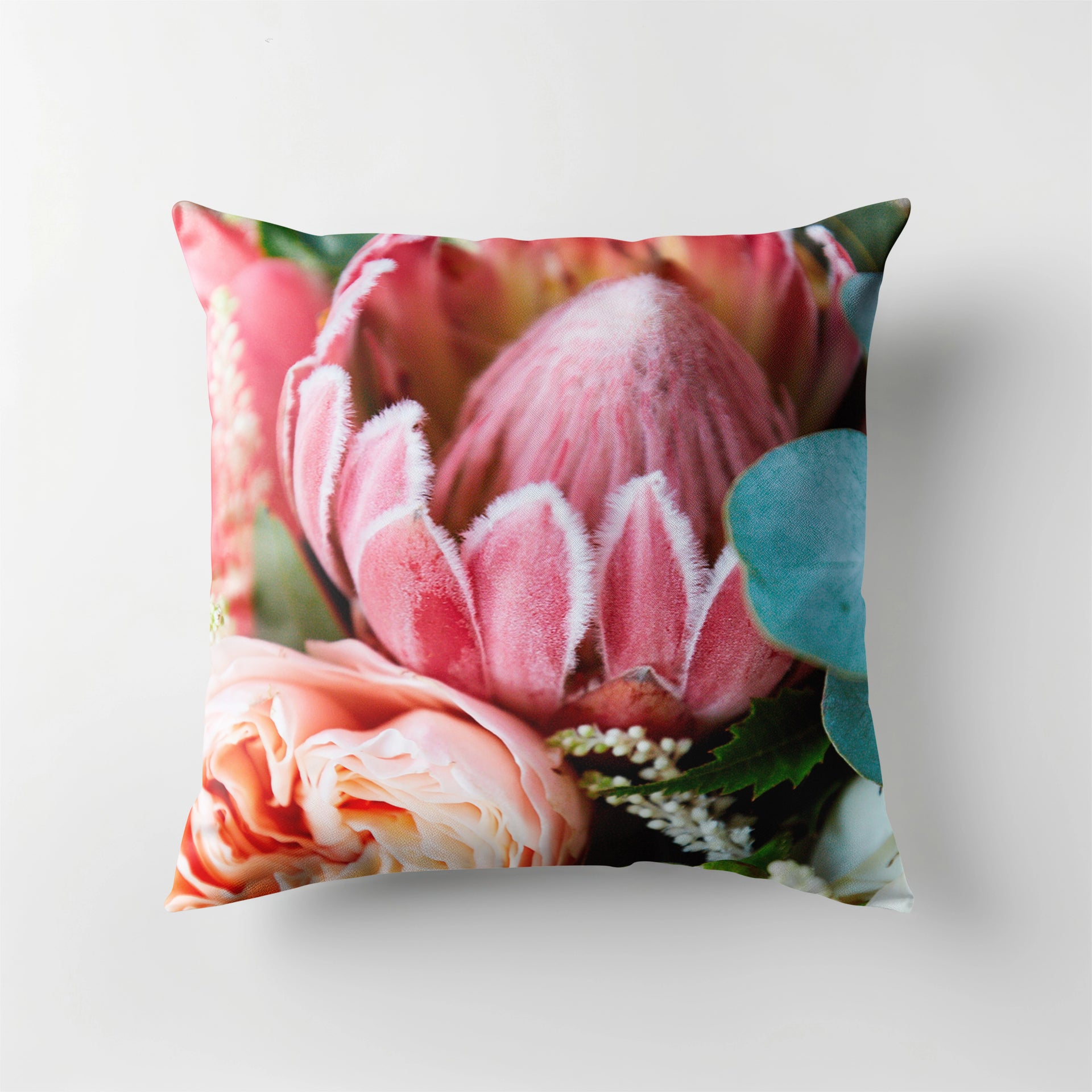 Scatter Cushion - Pink Bouquet with Peonies & Proteas