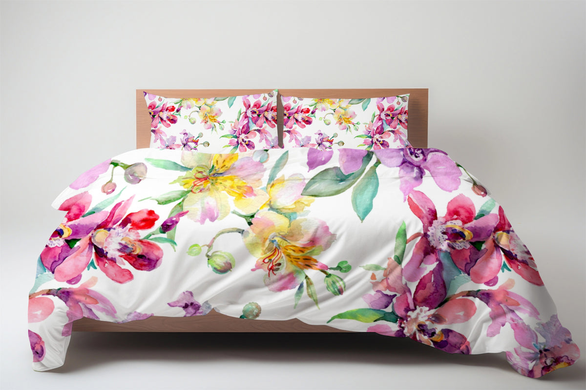 Duvet Cover Set - Orchid Bouquets Botanical Flowers